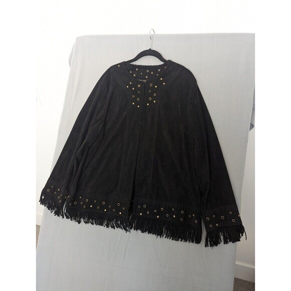Vintage Faux Suede Jacket Womens Plus Size 1X Black‎ Fringe - Picture 3 of 11